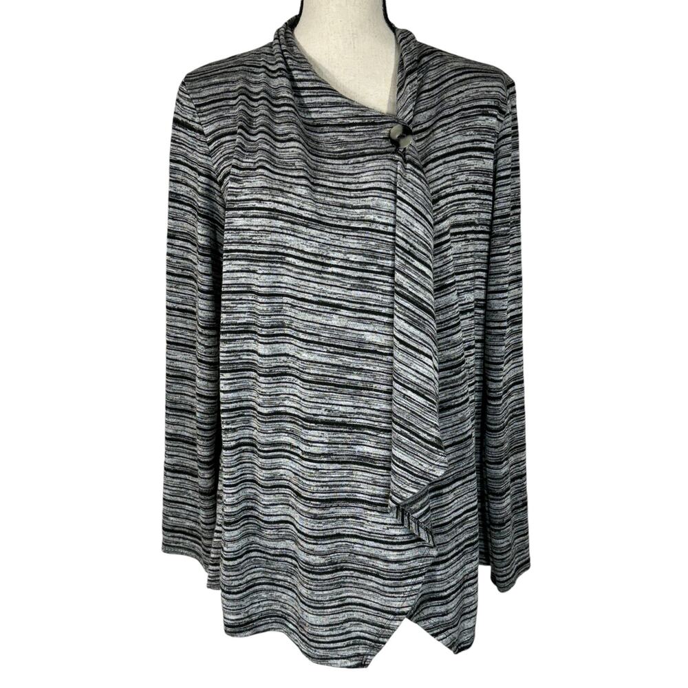 AB Studio X-Large Cardigan Jacket 1-Button Striped Long Sleeve Stretch Draped